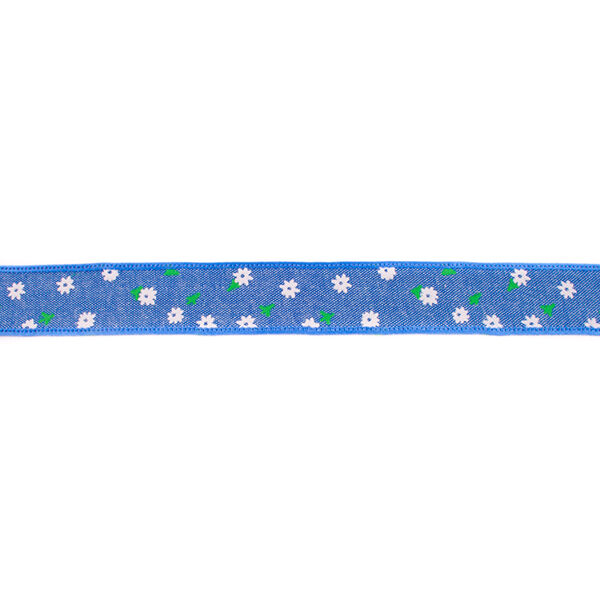 Ruban tissé Chambray Petites fleurs – bleu jean,  image number 1