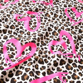French Terry Sweat d’été Lion et cœurs néon – noix de cajou/rose néon, 