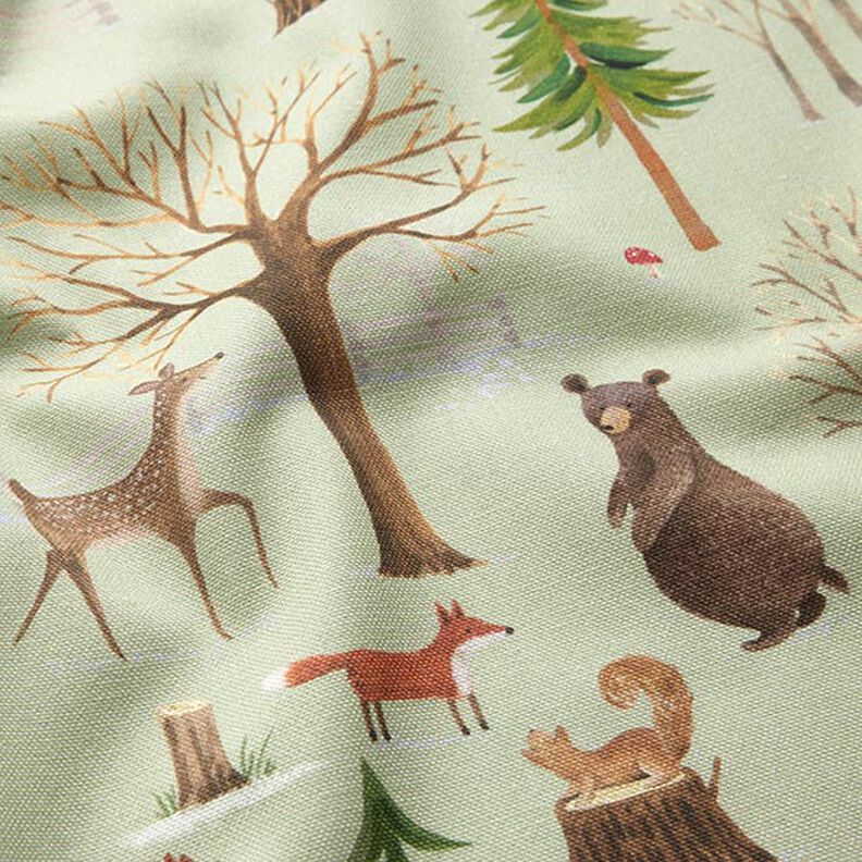 Tissu décoratif Semi-panama Animaux de la forêt – menthe,  image number 2