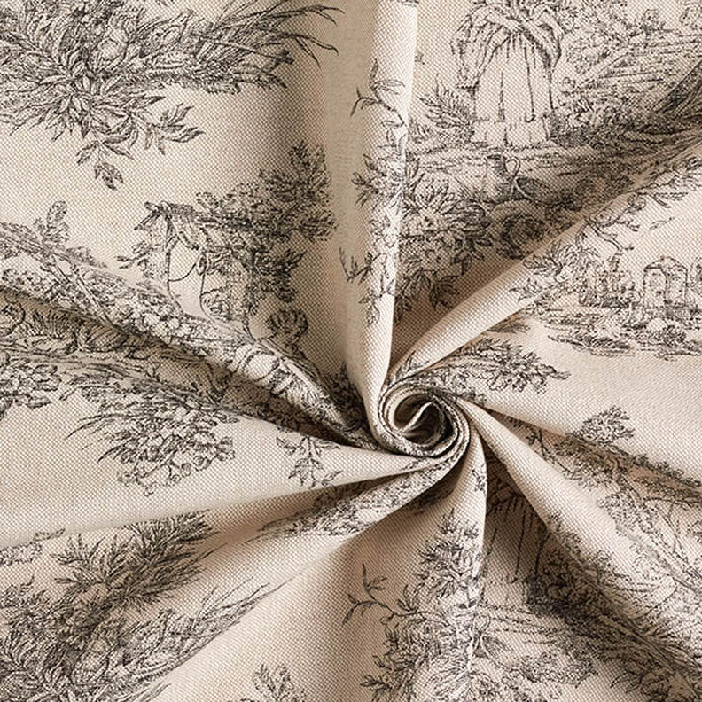 Tissu de décoration Semi-panama Toile de Jouy classique – noir/nature,  image number 3