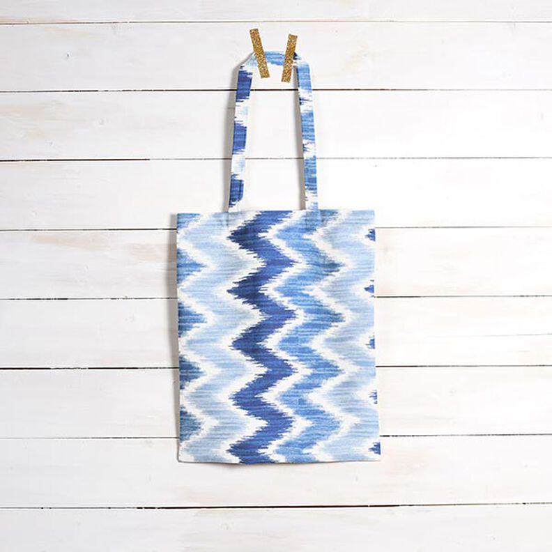Coton enduit imprimé ikat – bleu/blanc,  image number 7