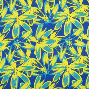 Cr&ecirc;pe satin grandes fleurs de camomille &ndash; indigo/jaune citron, 