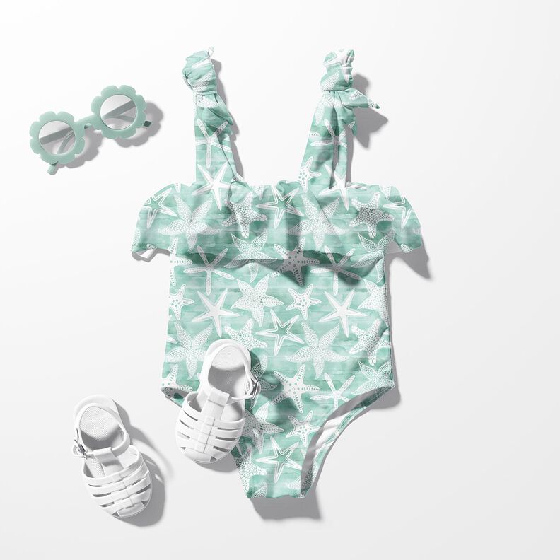 Tissus pour maillot de bain UPF50 Étoiles de mer – eucalyptus/blanc,  image number 5