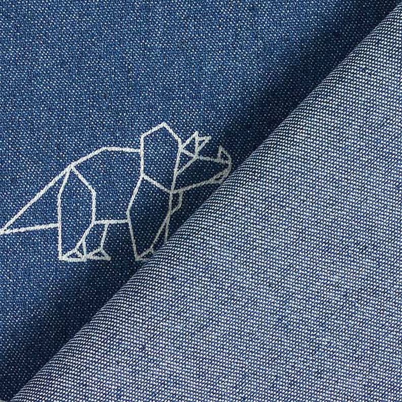 Tissu jeans Stretch Dinosaures en origami – bleu jean,  image number 4