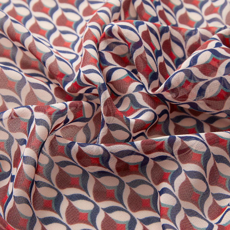 Mousseline de soie Motif rétro – blanc/rouge foncé,  image number 3