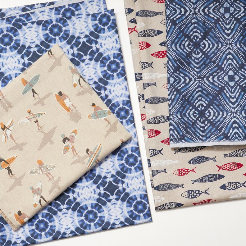 Tissu de décoration Canvas Carrelage batik – indigo/blanc, image number 6