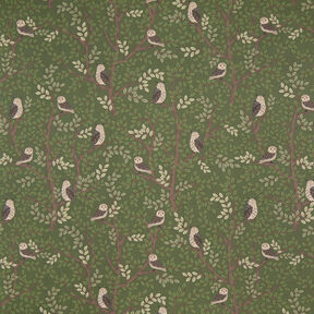Tissu de décoration Semi-panama Chouettes des forêts – vert foncé/chocolat, 