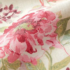 Tissu de décoration Canvas Fleurs aquarelles – beige clair/framboise, 