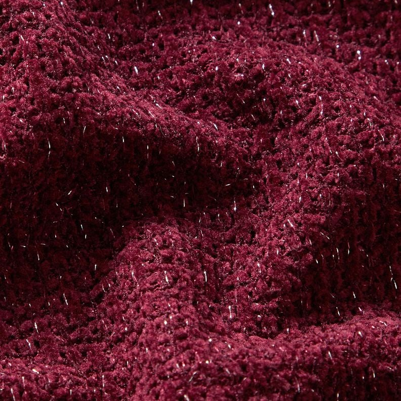 Chenille Jacquard maille Paillettes – rouge bordeaux/argent métallisé,  image number 2