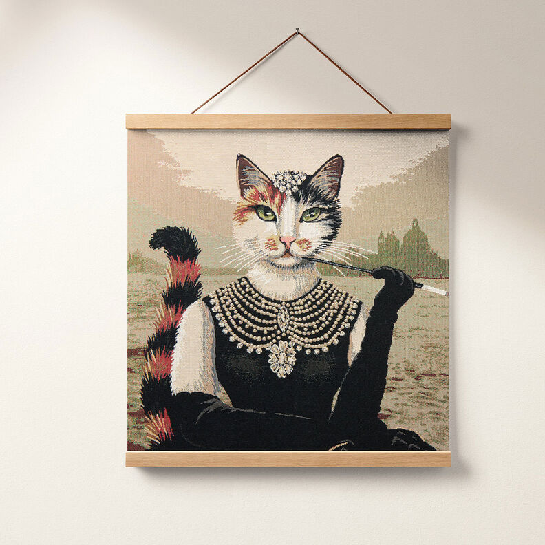 Panel Gobelin chat élégant – beige foncé/noir,  image number 7