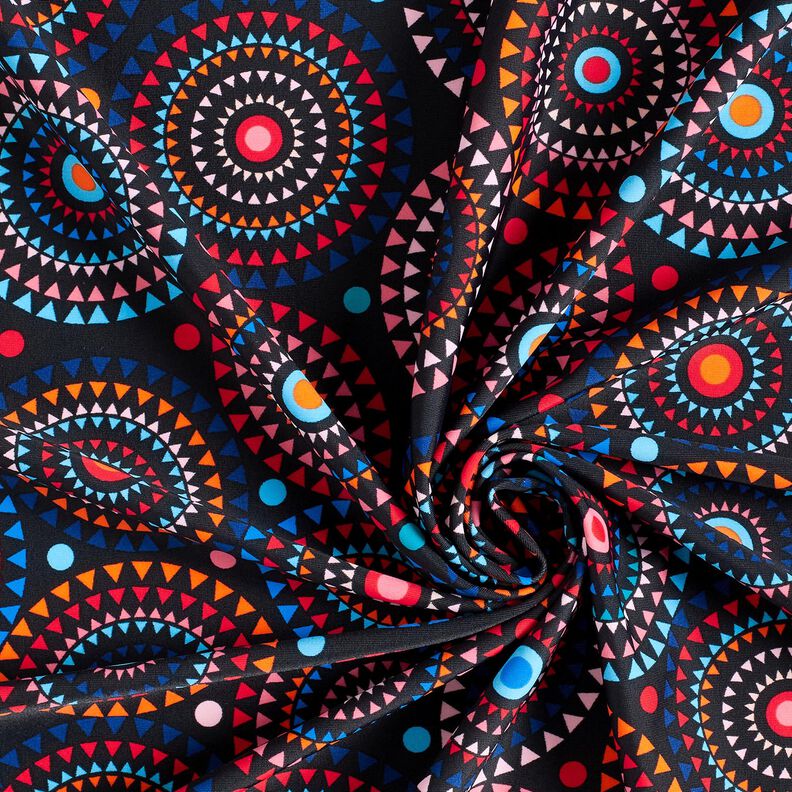Tissus pour maillot de bain mandala – bleu noir/rouge feu,  image number 3