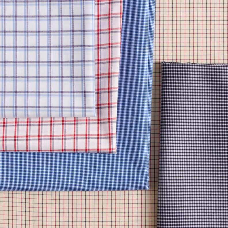 Tissu pour chemise à carreaux décalés – blanc/bleu marine,  image number 5