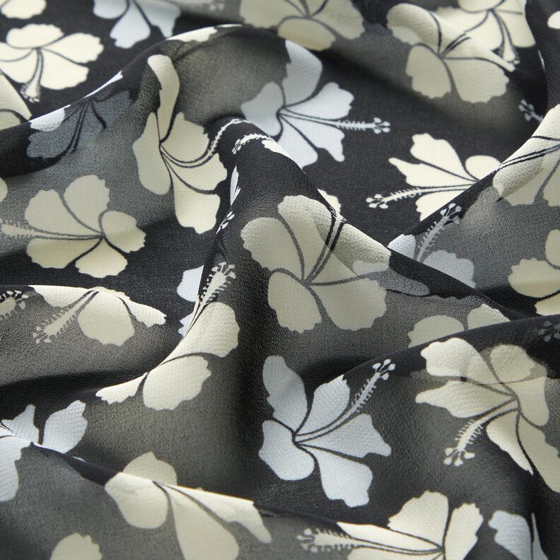 Chiffon fleurs d'hibiscus – noir/blanc, image number 2