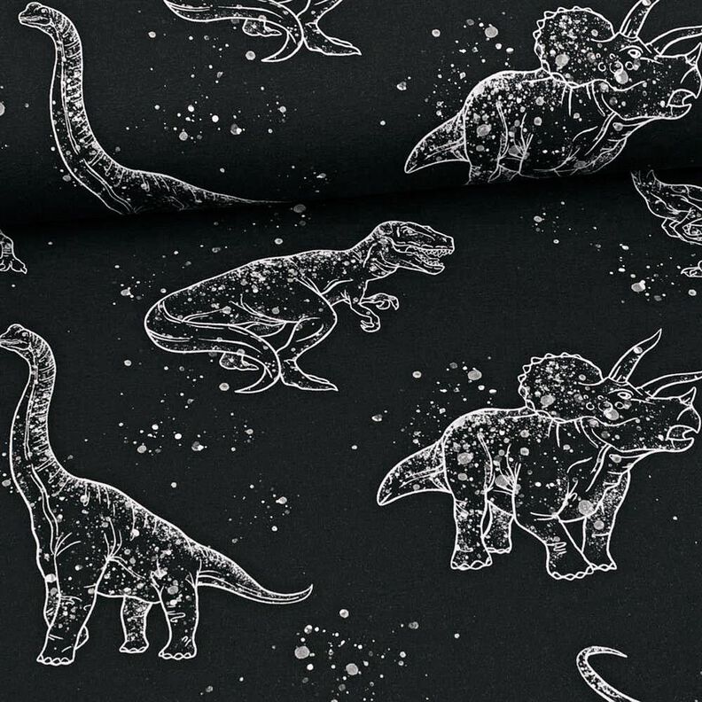 Jersey coton Contours de dinosaures | Glitzerpüppi – noir/blanc,  image number 2