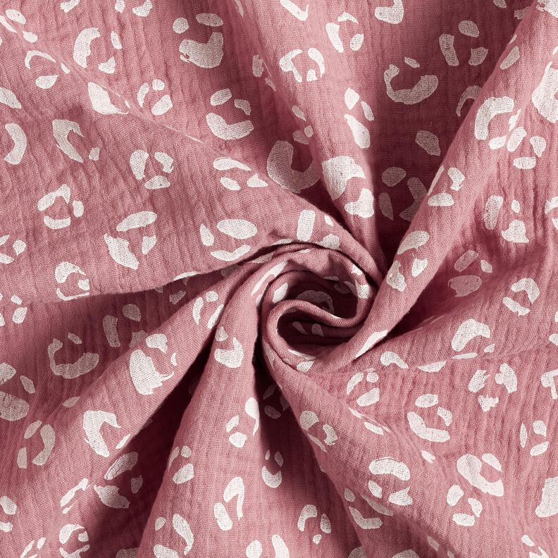 Tissu double gaze de coton Grand motif léopard – vieux rose foncé/blanc,  image number 3