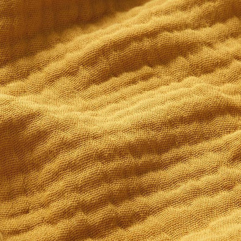 GOTS Tissu triple gaze de coton – jaune curry,  image number 3