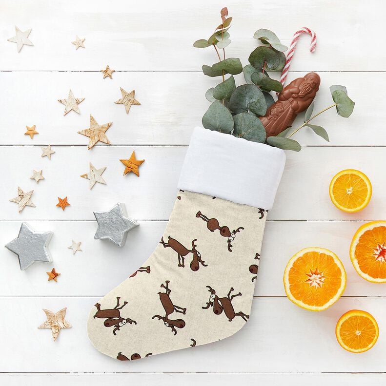 Tissu de décoration Semi-panama rennes amusants – nature/marron,  image number 5