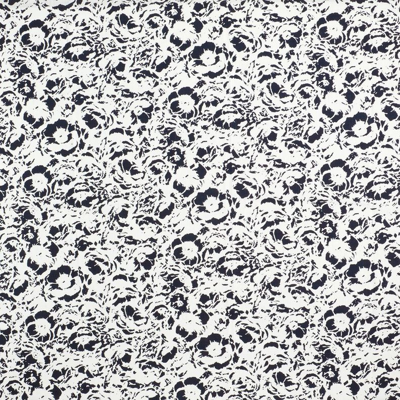 Mélange viscose lin Fleurs abstraites – blanc/bleu nuit, image number 1