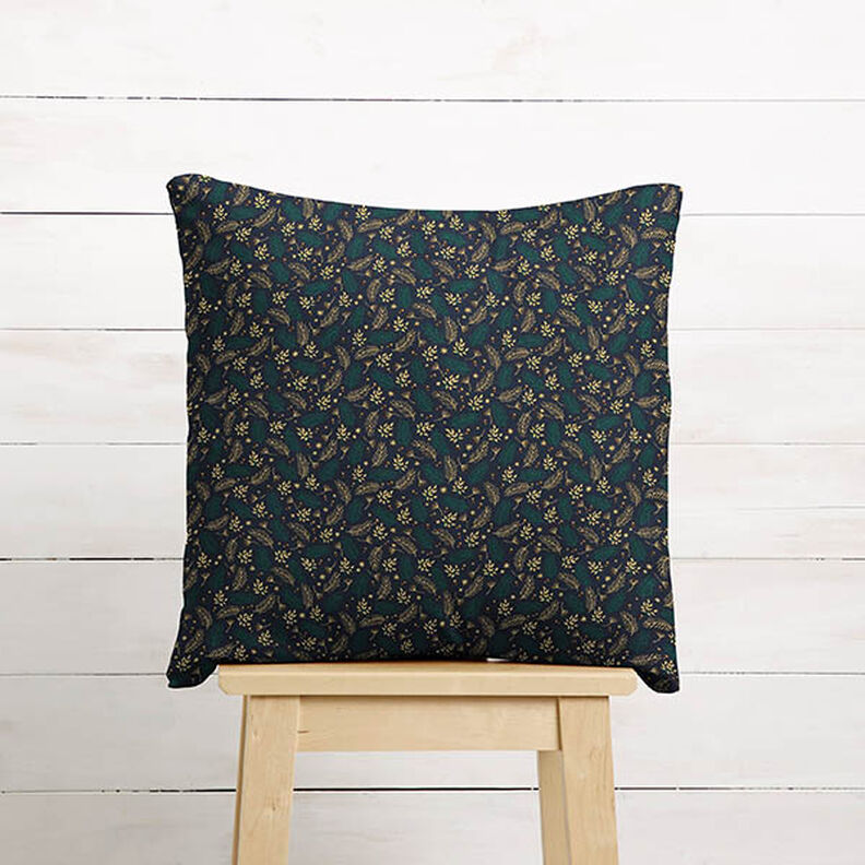 Tissu en coton Popeline Branches et baies – bleu nuit/or, image number 8