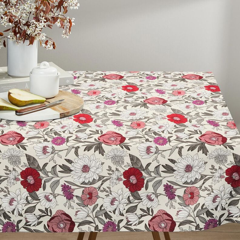 Tissu en coton Cretonne Fleurs colorées – raisin/nature,  image number 6