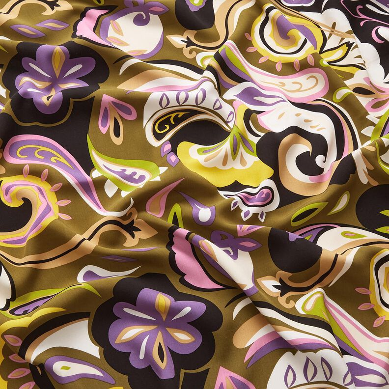 Tissu viscose Fleurs rétro – olive/lilas, image number 2