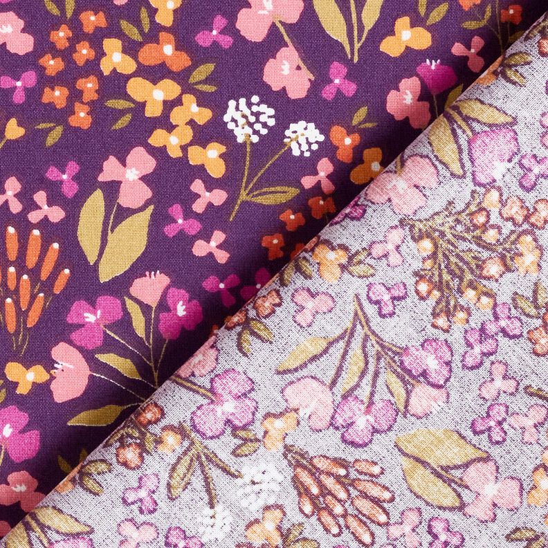 Tissu en coton Cretonne fleurs des champs – aubergine/rose, image number 4