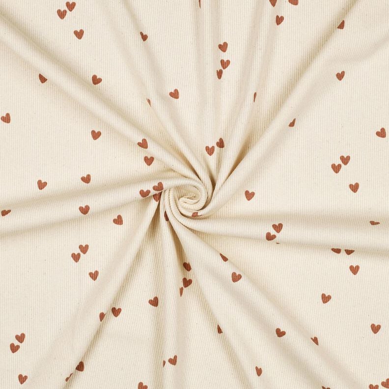 Jersey côtelé Cœurs éparpillés | Poppy Fabrics – beige clair/marron, image number 3