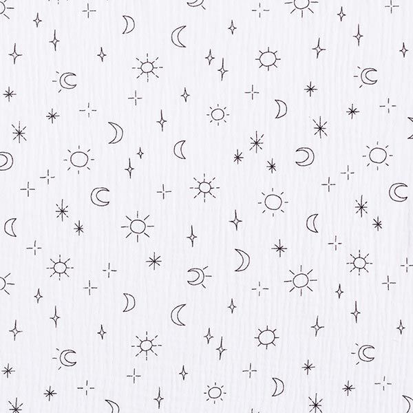GOTS Tissu double gaze de coton Soleil, lune et étoiles | Tula – blanc,  image number 1