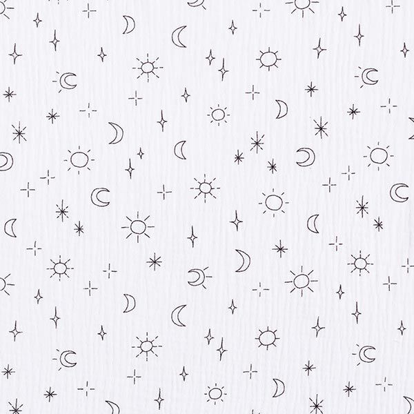 GOTS Tissu double gaze de coton Soleil, lune et étoiles | Tula – blanc, image number 1