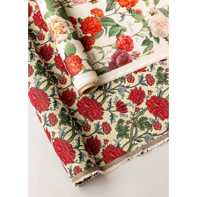 Tissu de décoration Gobelin Pivoines artistiques – beige clair/carmin, image number 6