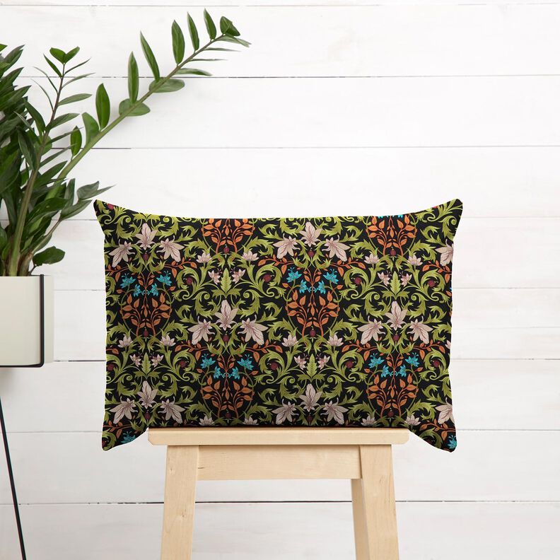 Tissu de d&eacute;coration Semi-panama ornements de feuilles &ndash; noir/pin,  image number 7