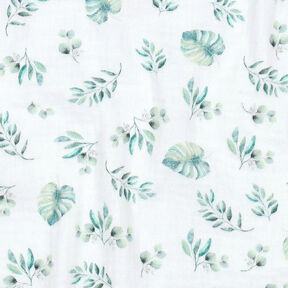 GOTS Tissu double gaze de coton Feuilles de la jungle | by Poppy – blanc/menthe clair, 