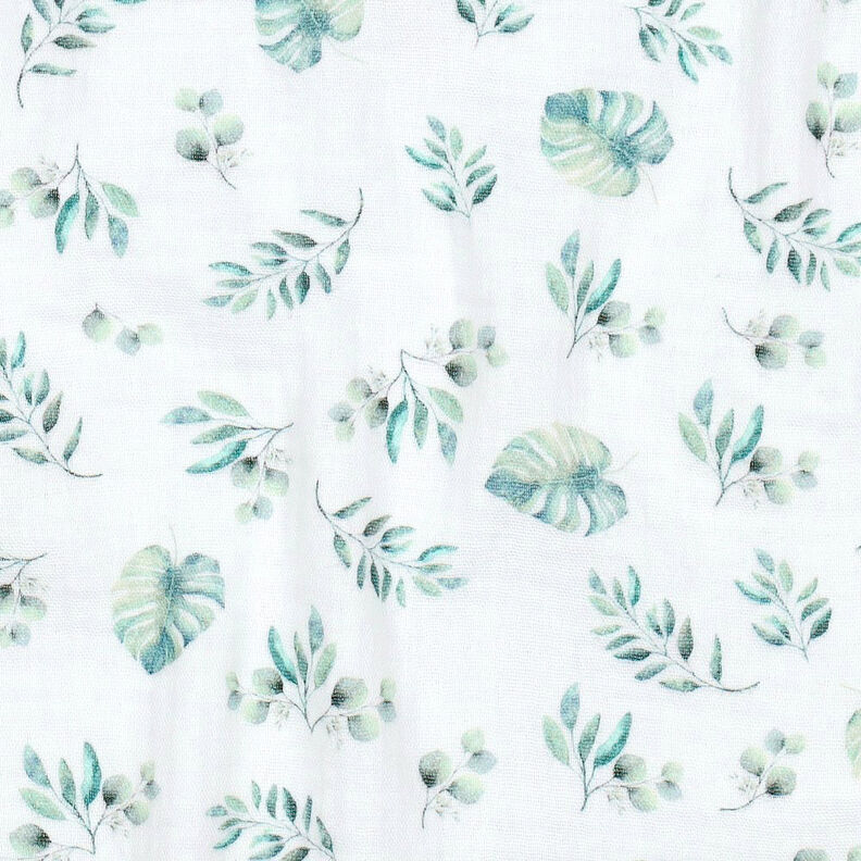 GOTS Tissu double gaze de coton Feuilles de la jungle | by Poppy – blanc/menthe clair,  image number 2