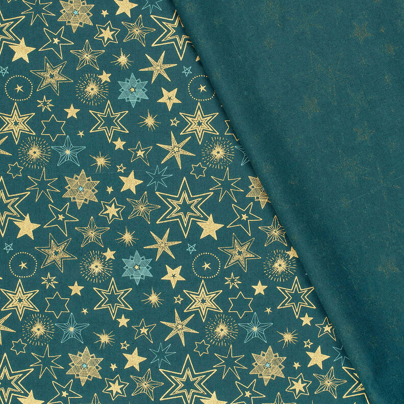 Tissu en coton Popeline Grandes étoiles – sapin bleu/or, image number 4