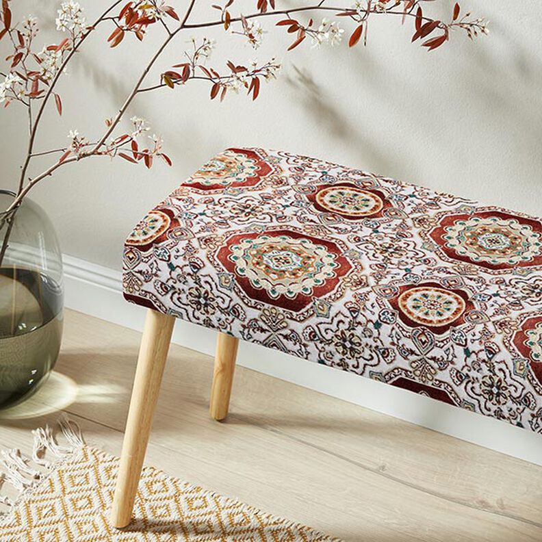 Tissu de décoration Gobelin Mandala oriental – carmin/ivoire,  image number 5