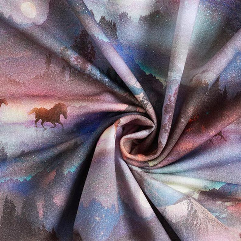 French Terry Sweat d’été Chevaux mystiques Impression numérique – violet pastel, image number 4
