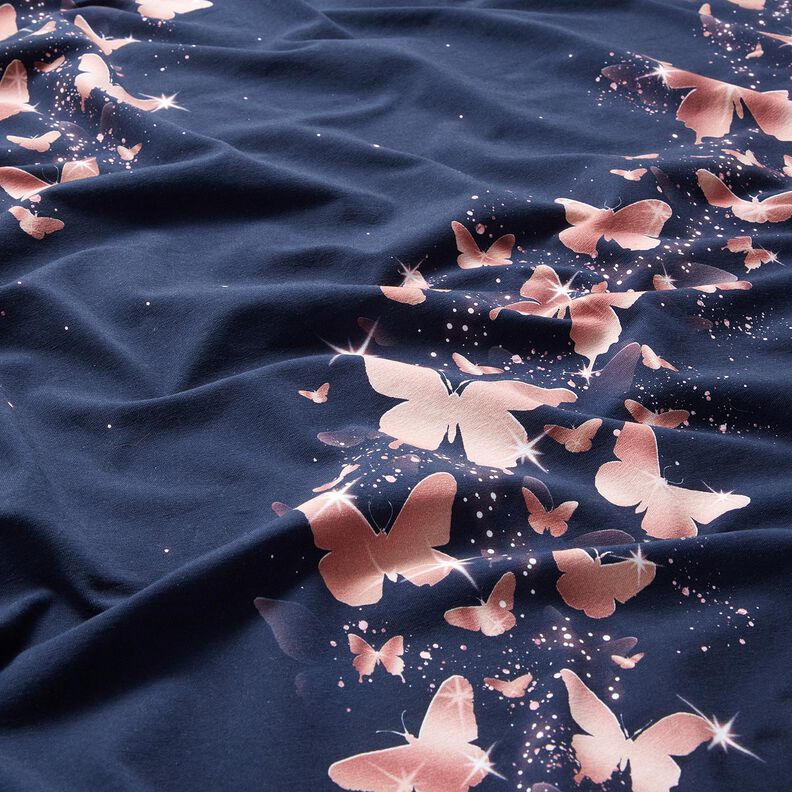 Jersey coton papillons scintillants | Glitzerpüppi – bleu nuit/vieux rose, image number 2