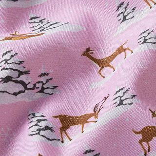 Tissu décoratif Semi-panama Cerf dans la neige – violet pastel, 