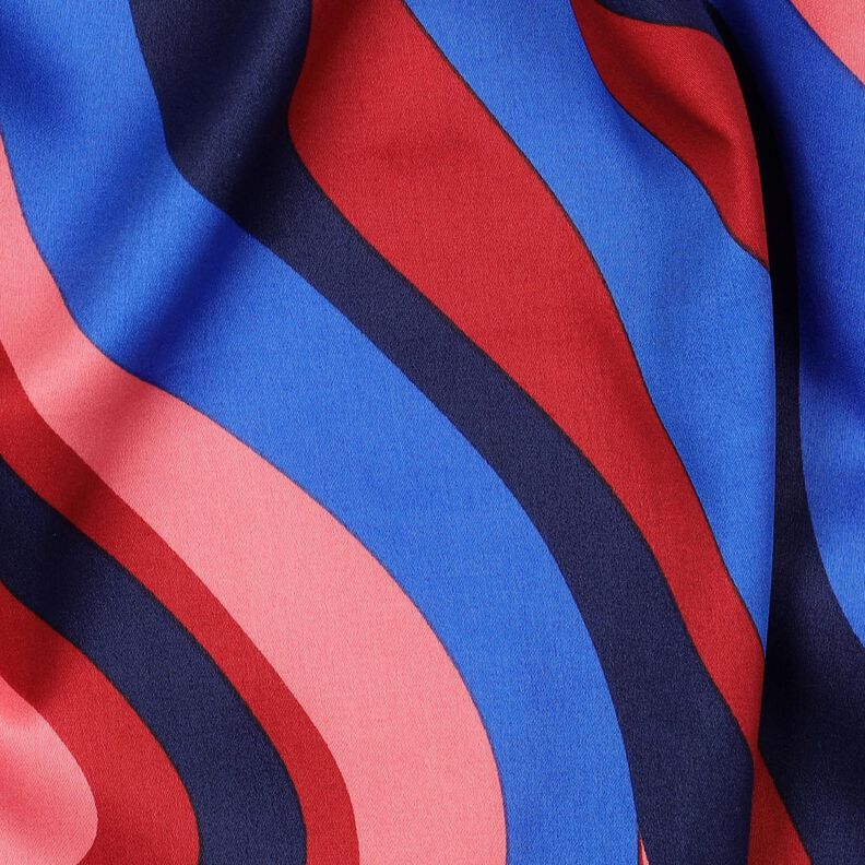 Satin de coton Vagues rétro | Poppy Fabrics – bleu marine/rose vif,  image number 2