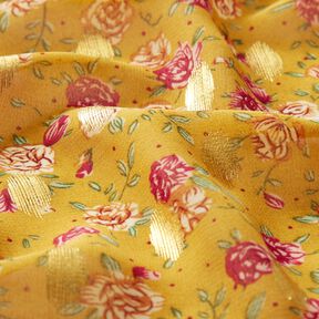 Crêpe mousseline Fleurs et pois dorés – jaune curry, 