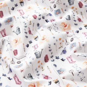 Tissu en coton Popeline Jardinage – blanc/gris bleu, 