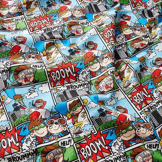 Tissu en coton Cretonne Comic Held – blanc/turquoise clair, 
