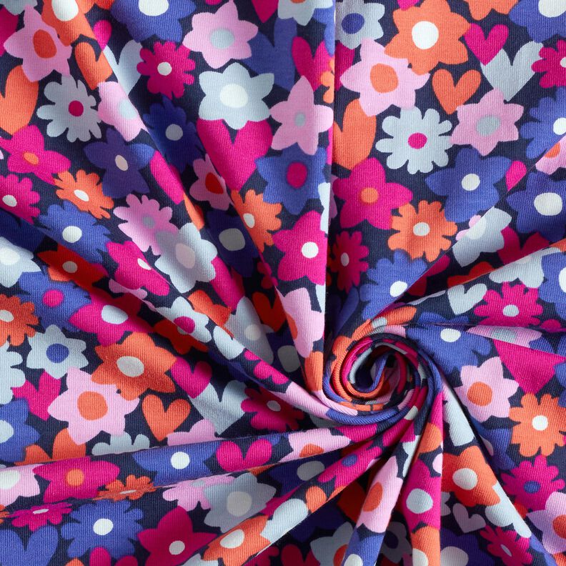 Jersey coton Fleurs colorées | Poppy Fabrics – bleu nuit,  image number 3