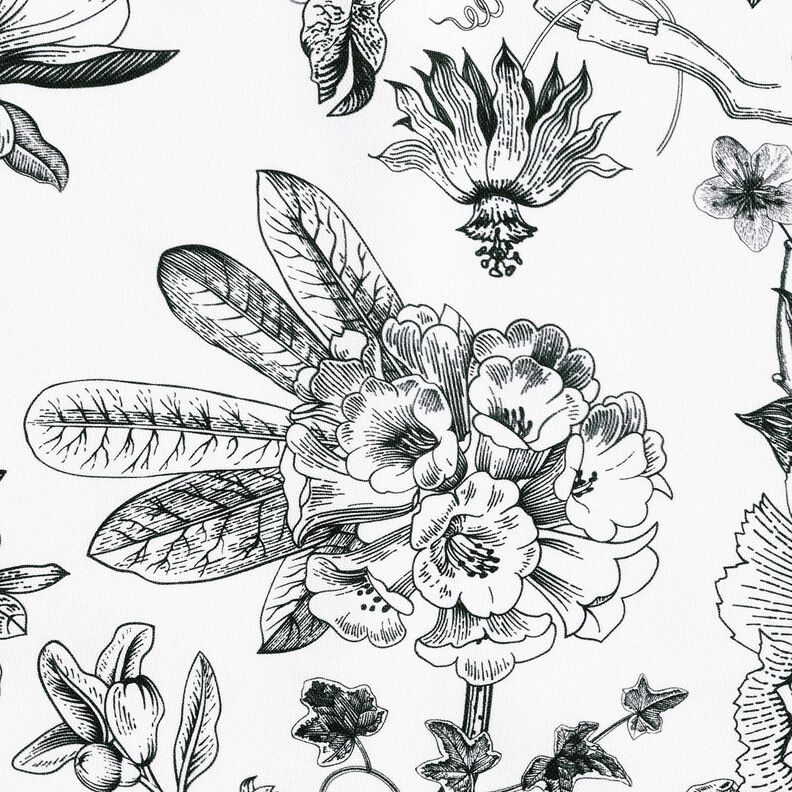 Tissu de décoration Semi-panama Fleurs pittoresques – blanc/noir, image number 5