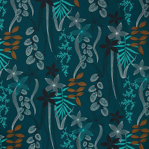 Tissu décoratif Semi-panama graminées esquissées – pétrole – Échantillon, image number 1