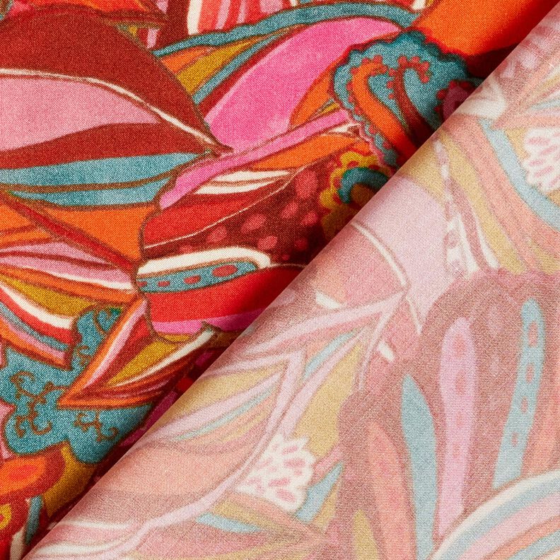 Beachwear tissu viscose paons et fleurs – orange/bordeaux, image number 4