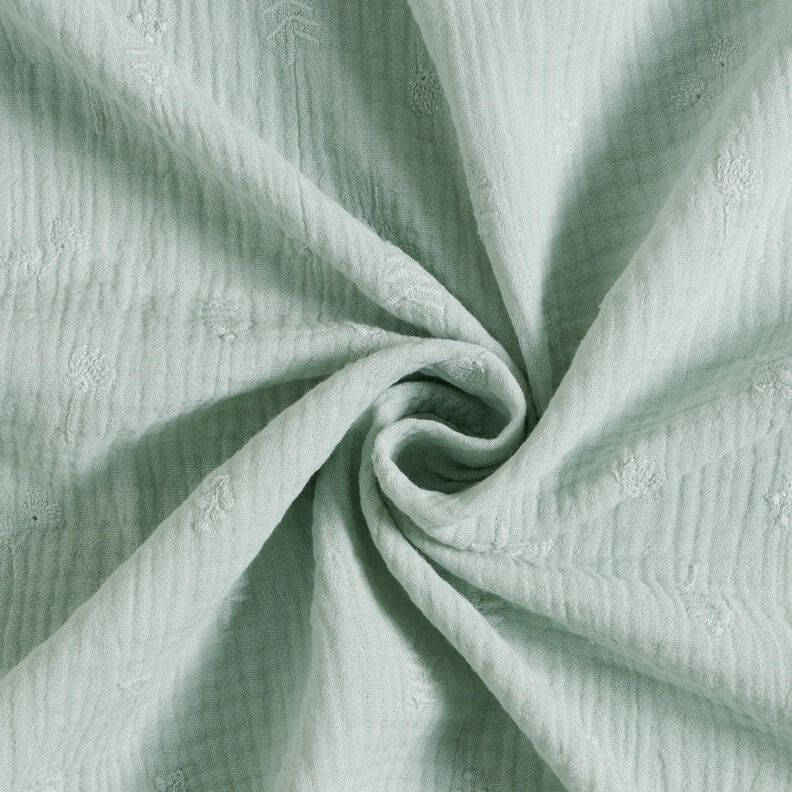Tissu double gaze de coton broderie fleurs et branches – menthe clair,  image number 3