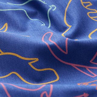 Popeline coton Contours de dinosaures – bleu roi, 