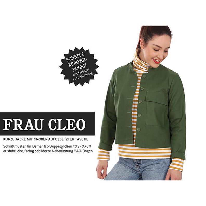 Veste courte à col montant et grande poche plaquée FRAU CLEO | Patron prêt à découper | XS-XXL,  image number 1