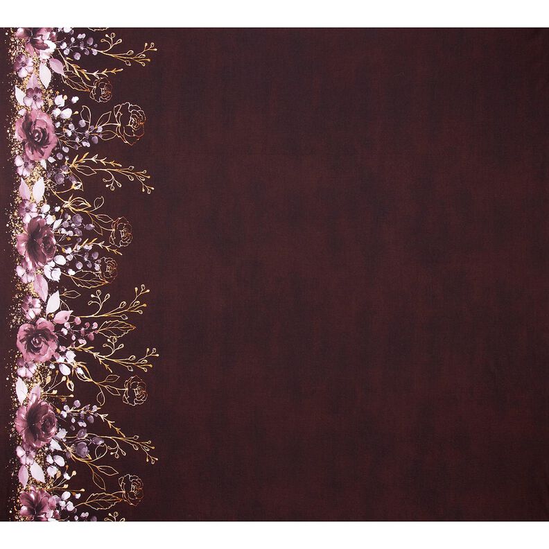 Jersey coton Tissu bordure Fleurs en paillettes dorées | Glitzerpüppi – rouge bordeaux/lilas pastel,  image number 5
